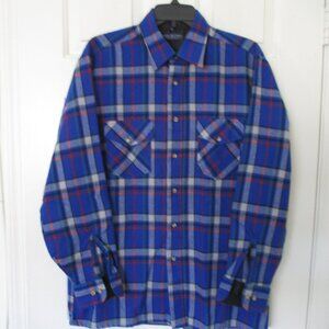 Van Heusen Mens L/S Blue Winterweight Acrylic Flannel Plaid Casual Shirt- Medium